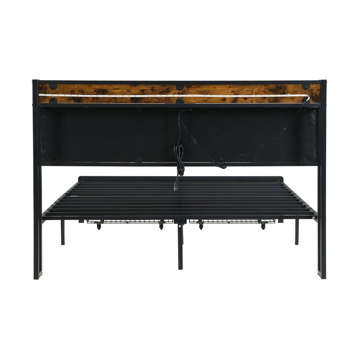 Modern Bed Frame with LED Lights and USB Charging - Light or Dark Brown