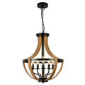 5-Light Modern Chandelier with Geometric Wooden Frame - Brown