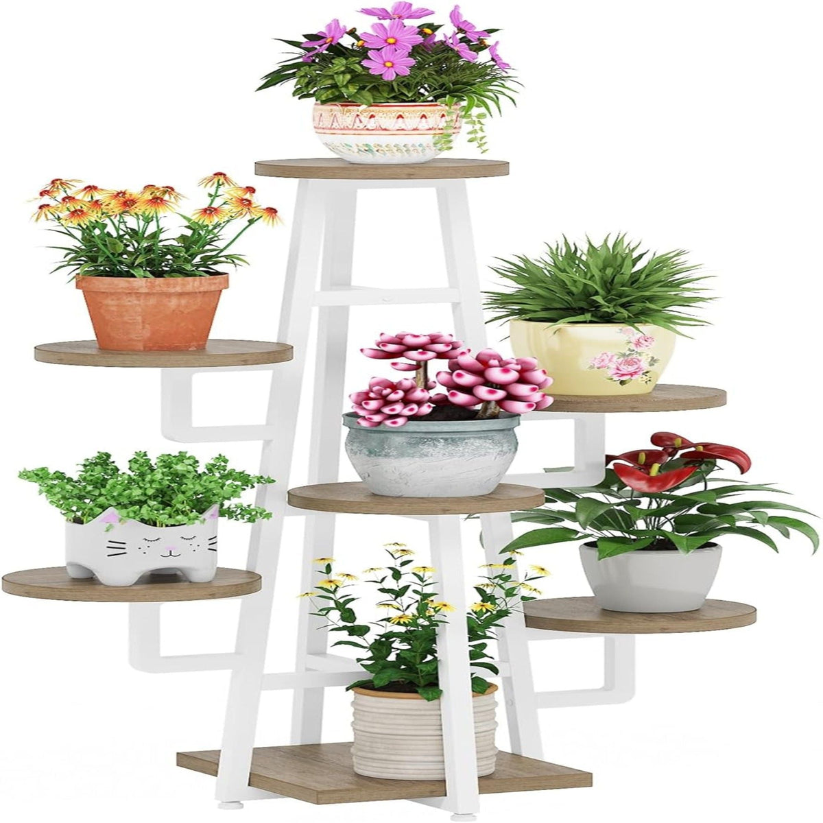 7 Tier Corner Plant Shelf with High Low Design - Dark Brown or White