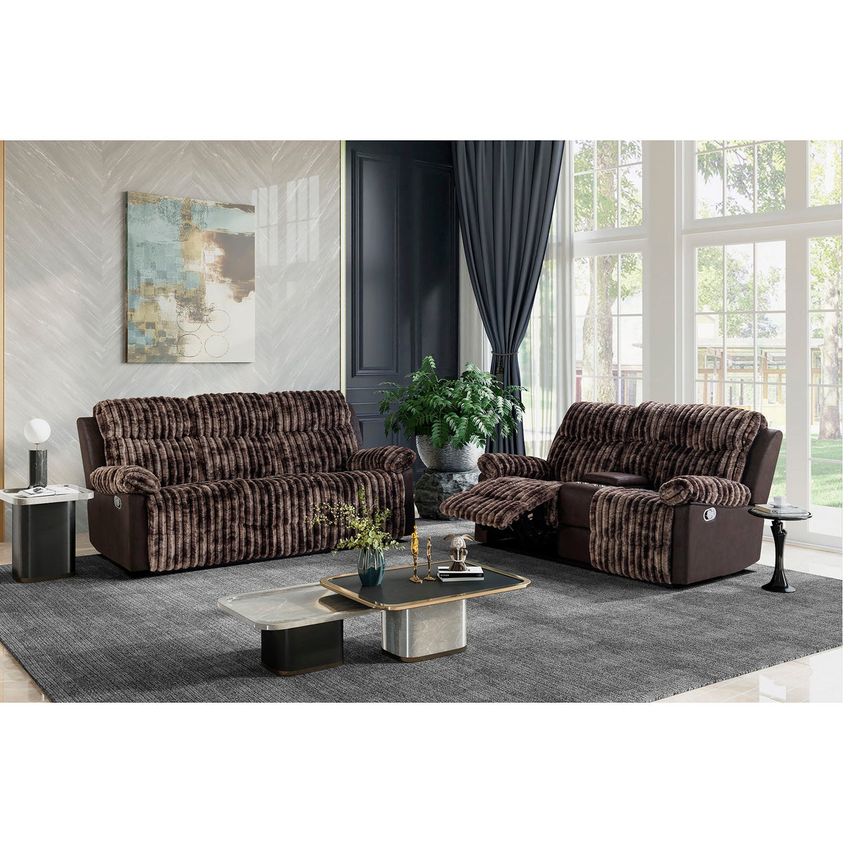 Manual Reclining Sofa with Medium Firm Support - Dark Brown or Gray