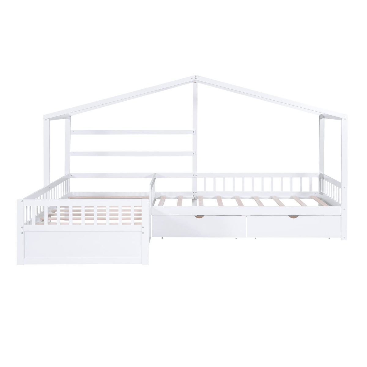 L Shape Twin Platform Bed with 3 Storage Drawers - Dark Gray or White