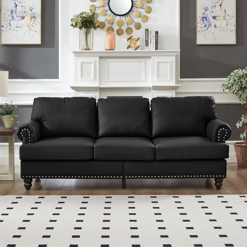 83" Modern Classic Sofa with Nailhead Detailing – Imitation Cowhide Leather