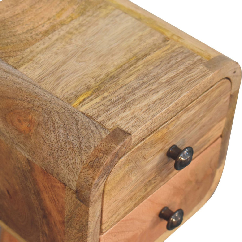 Solid Wood Extra Mini Curved Oak Bedside Table with Storage - Oak
