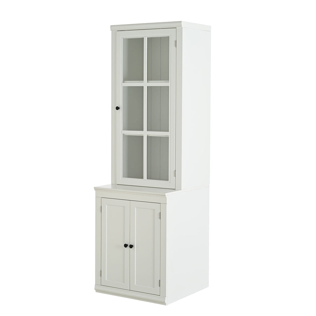 Retro Style Hutch Cabinet with Glass Door - White