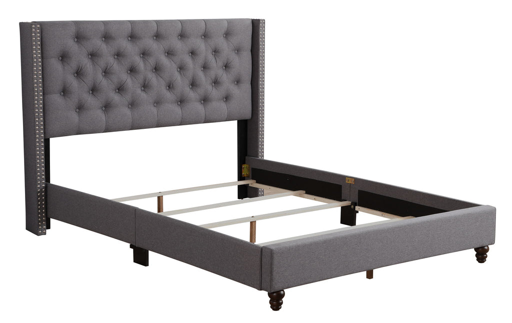 Nailhead Upholstered Bed with Deep Tufting - Dark Gray or Black
