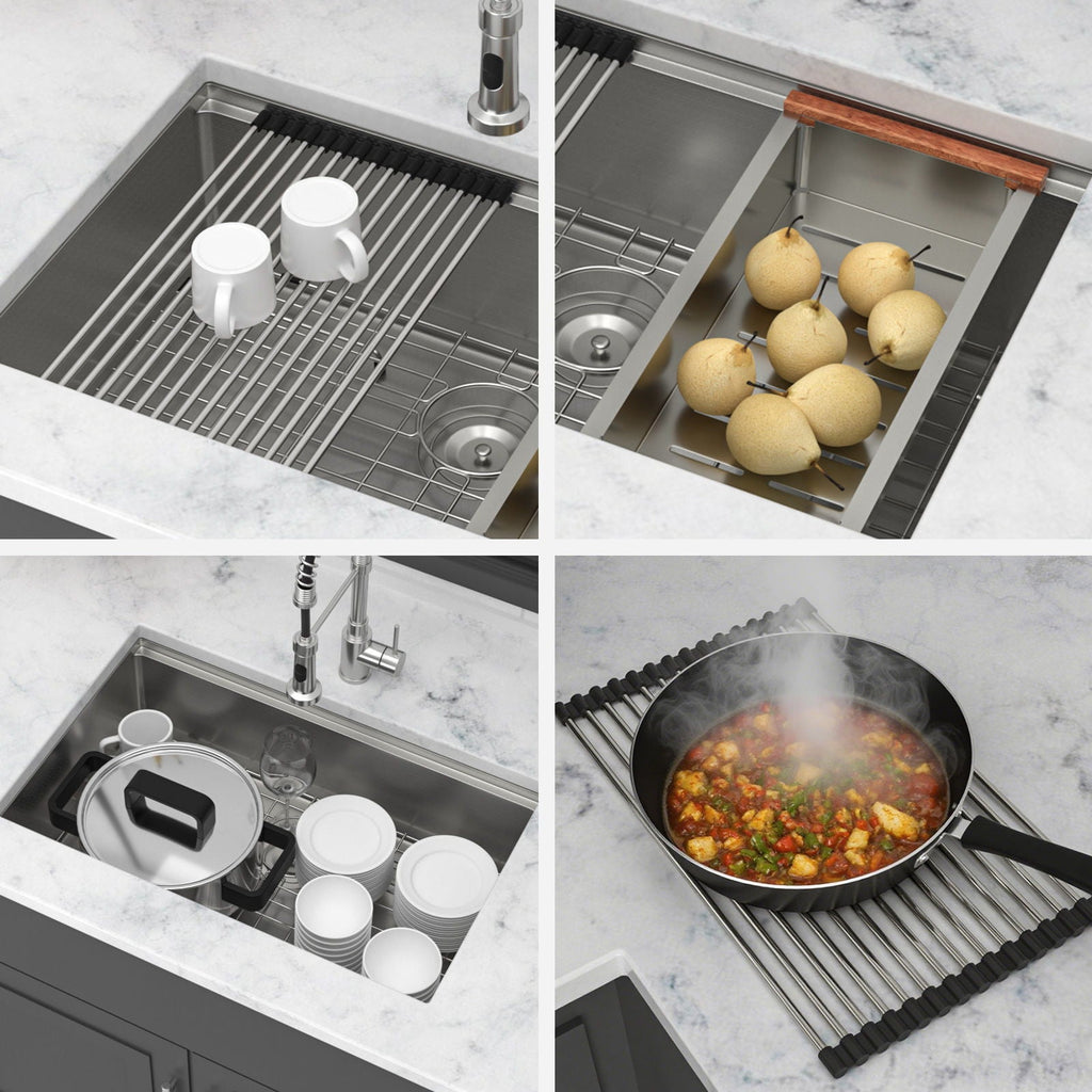 Gray Stainless Steel Undermount Workstation Kitchen Sink with Soundproofing - Single Bowl