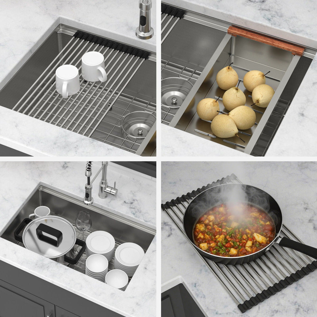 Gray Stainless Steel Undermount Workstation Kitchen Sink with Soundproofing - Single Bowl