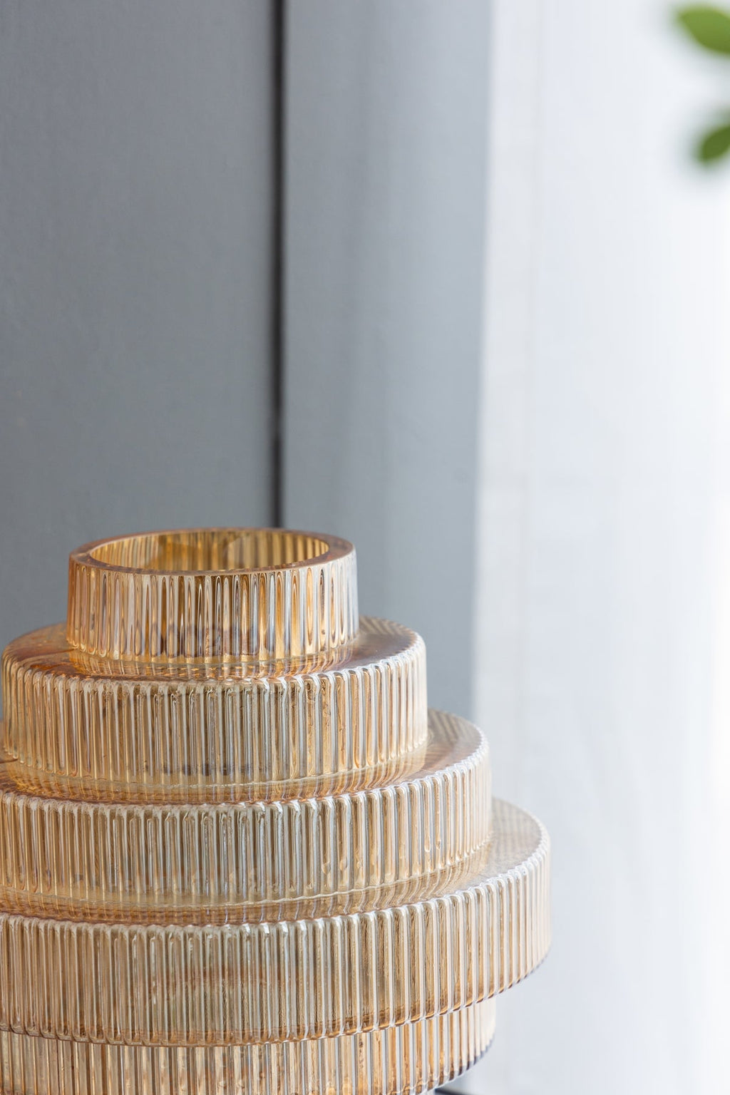 Tiered Geometric Glass Vase with Amber Luster Finish - Multicolor