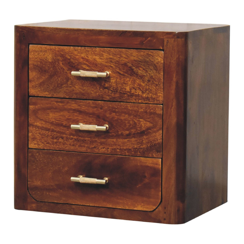 Luca Chestnut Nightstand with 3 Drawers - Solid Mango Wood