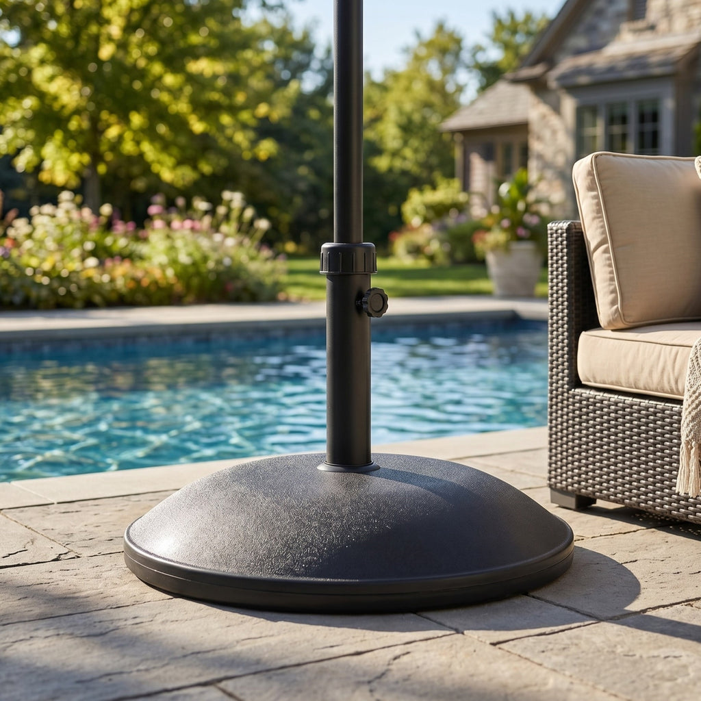 55-Pound Round Umbrella Base with Concrete Fill - Black