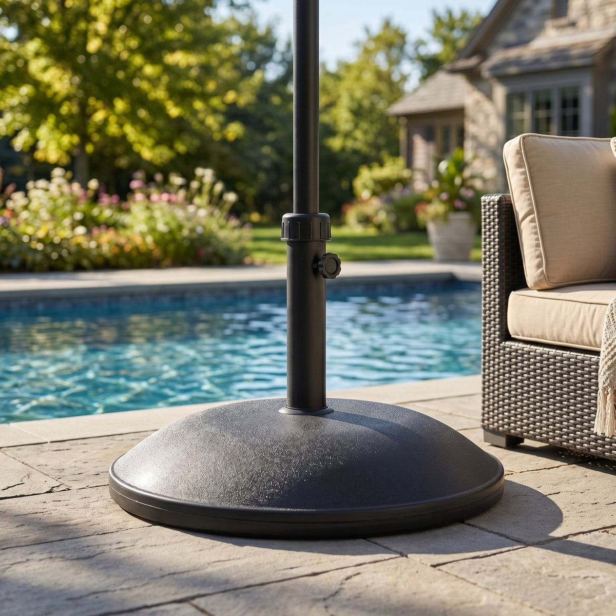 55-Pound Round Umbrella Base with Concrete Fill - Black