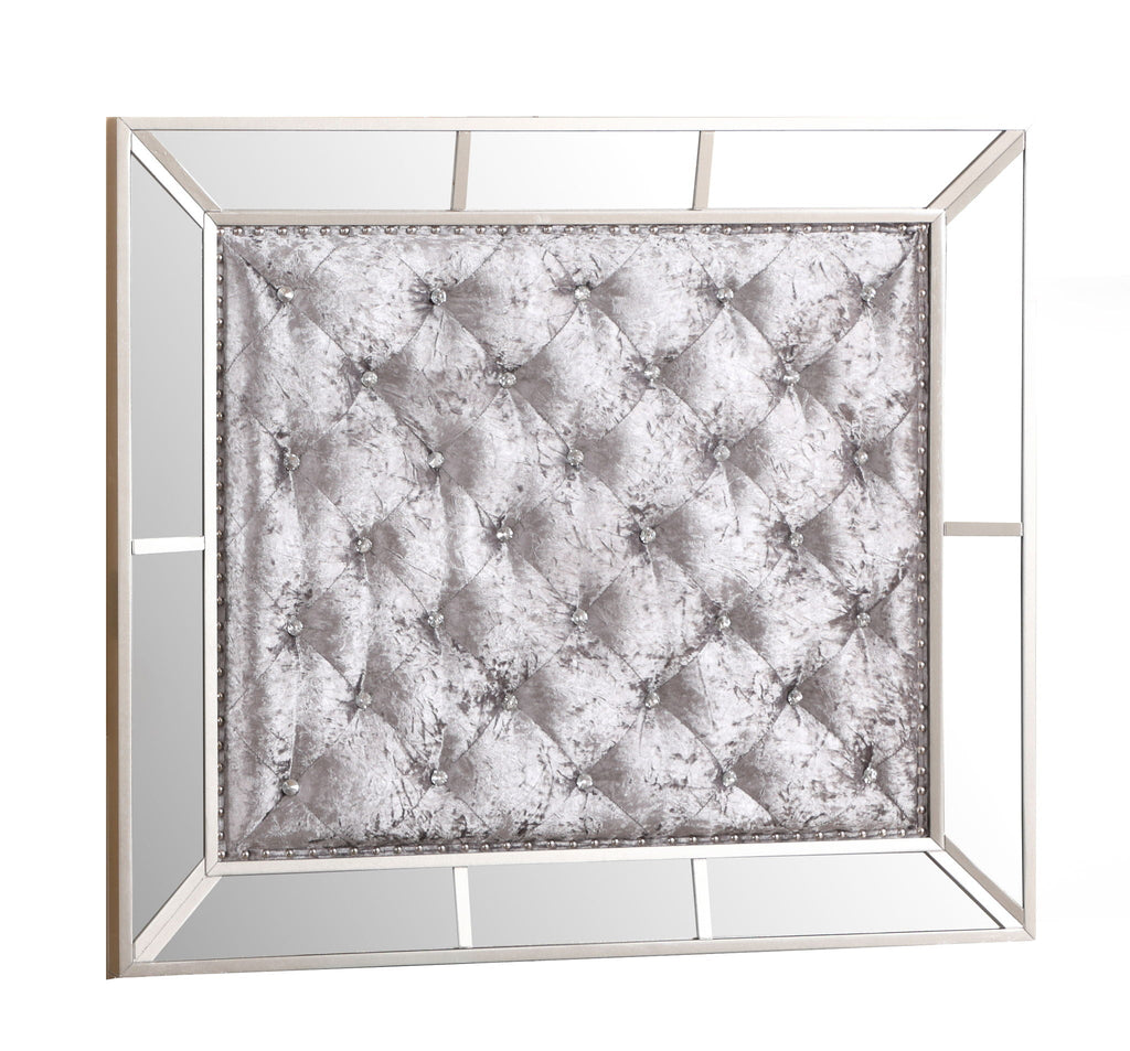 Contemporary Panel Bed with Mirrored Accents - Beige or Pearl Silver