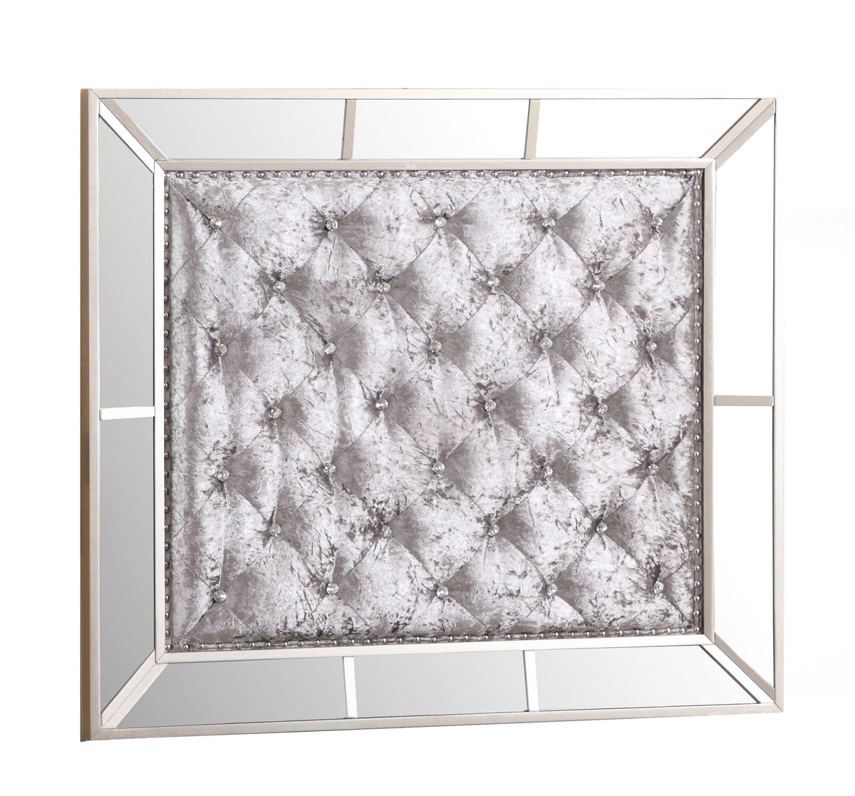 Contemporary Panel Bed with Mirrored Accents - Beige or Pearl Silver