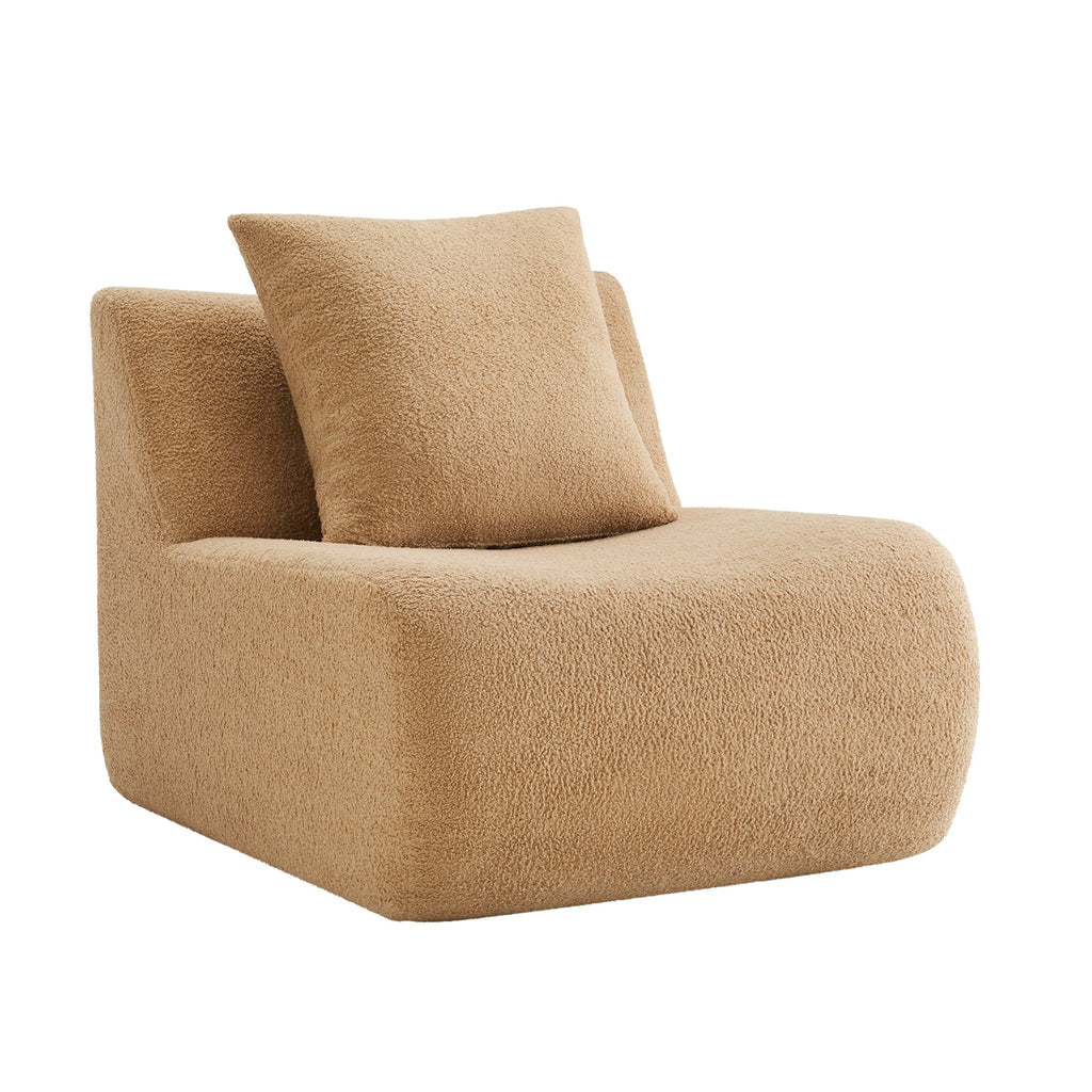 Camel Armless Sofa with Modular Teddy Fabric - Plush Comfort