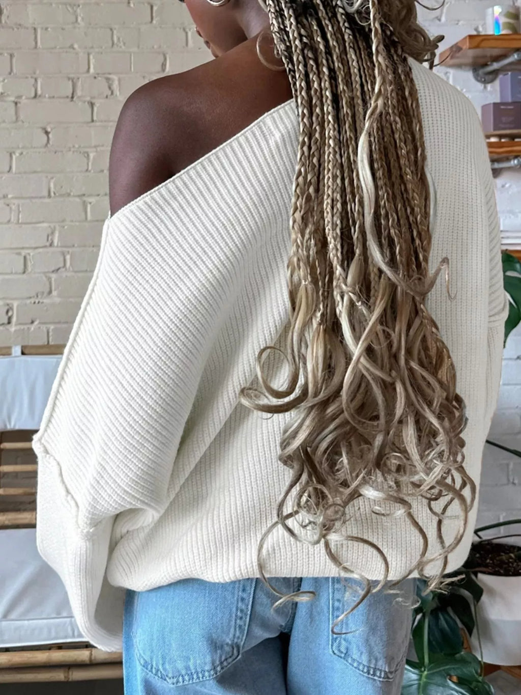 One Shoulder Ribbed Knit Sweater
