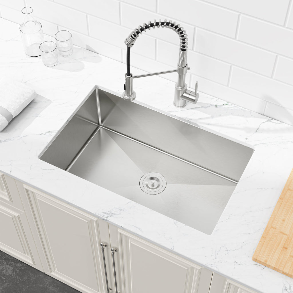 Stainless Steel Kitchen Sink with Single Bowl - Brushed Nickel