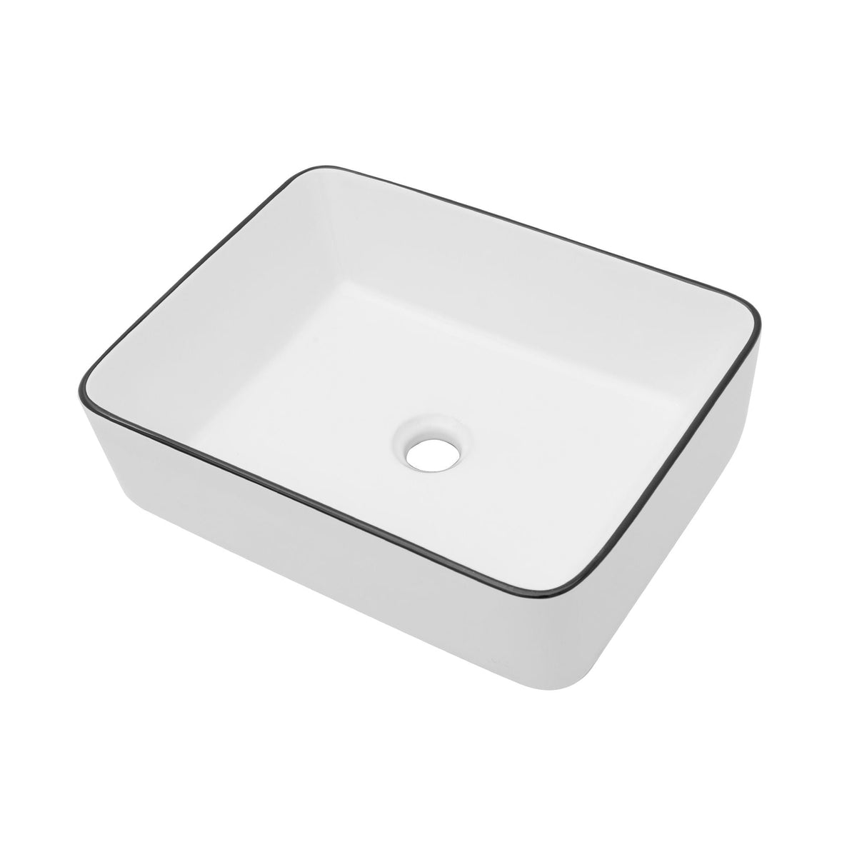 Modern European Style Ceramic Rectangular Vessel Bathroom Sink with Above-Counter Installation - Black or Gold