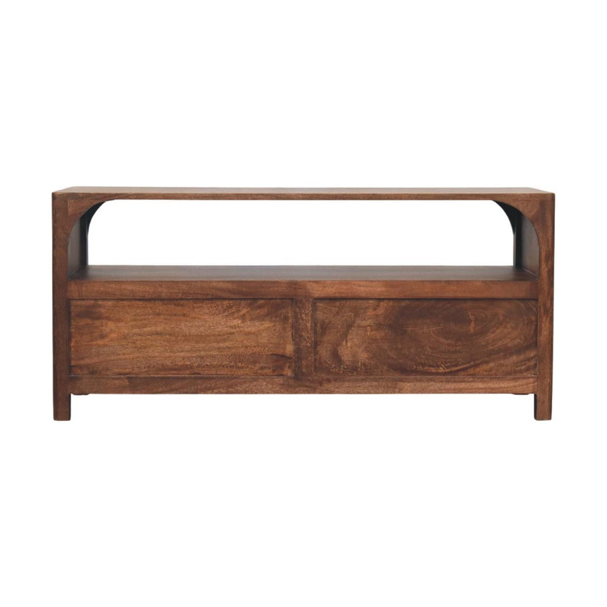 Solid Wood Arc-Line Media Console with Arch Silhouette - Roasted Almond