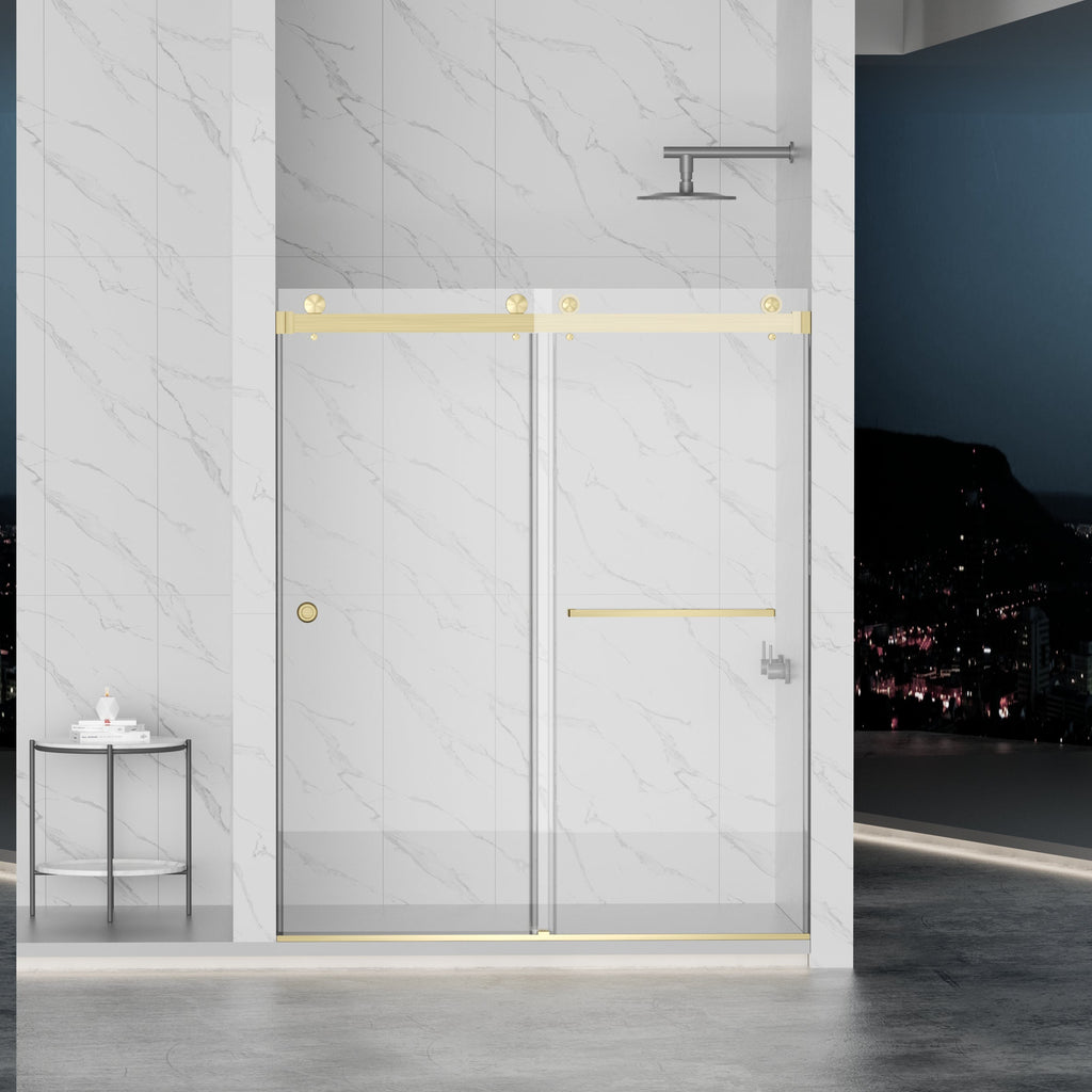 Frameless Shower Door with Double Sliding Design - Brushed Finish