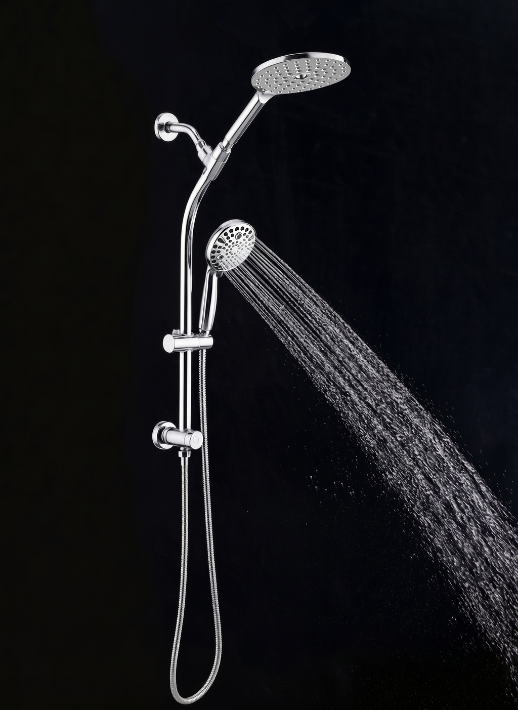 High Pressure Dual Shower Head Set with Adjustable Slide Bar - Silver