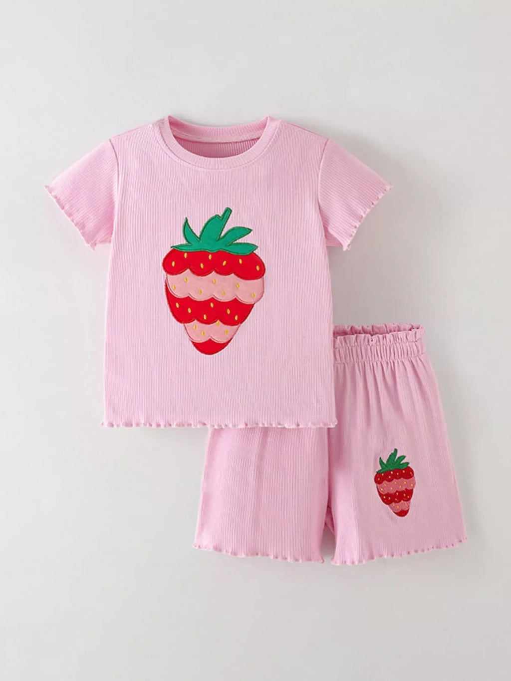 Children's Strawberry Round Neck Tee and Shorts Set