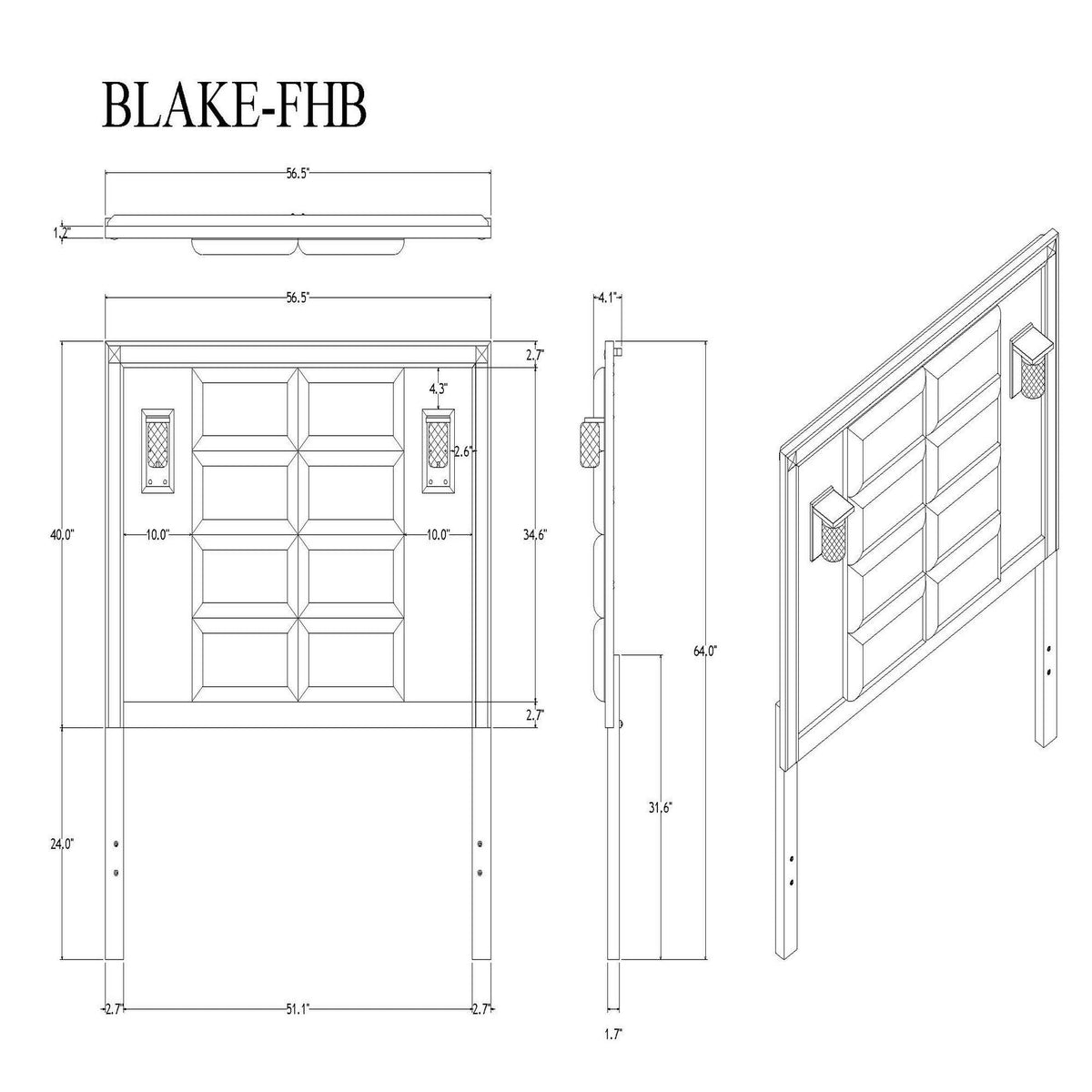 Black 5 Piece Bedroom Set with Glitter Detail and Padded Headboard