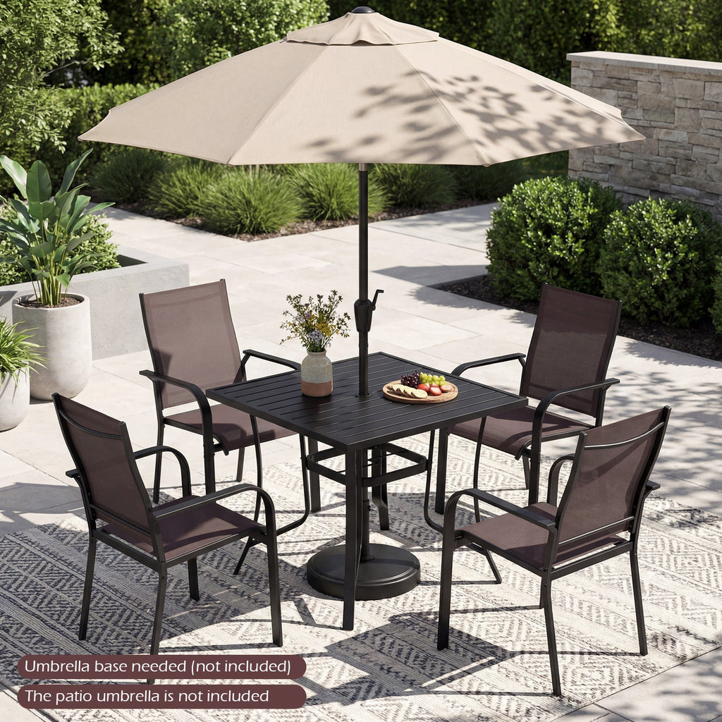 36 Inch Square Patio Table for 4 Metal Dining Table with Umbrella Hole-Black