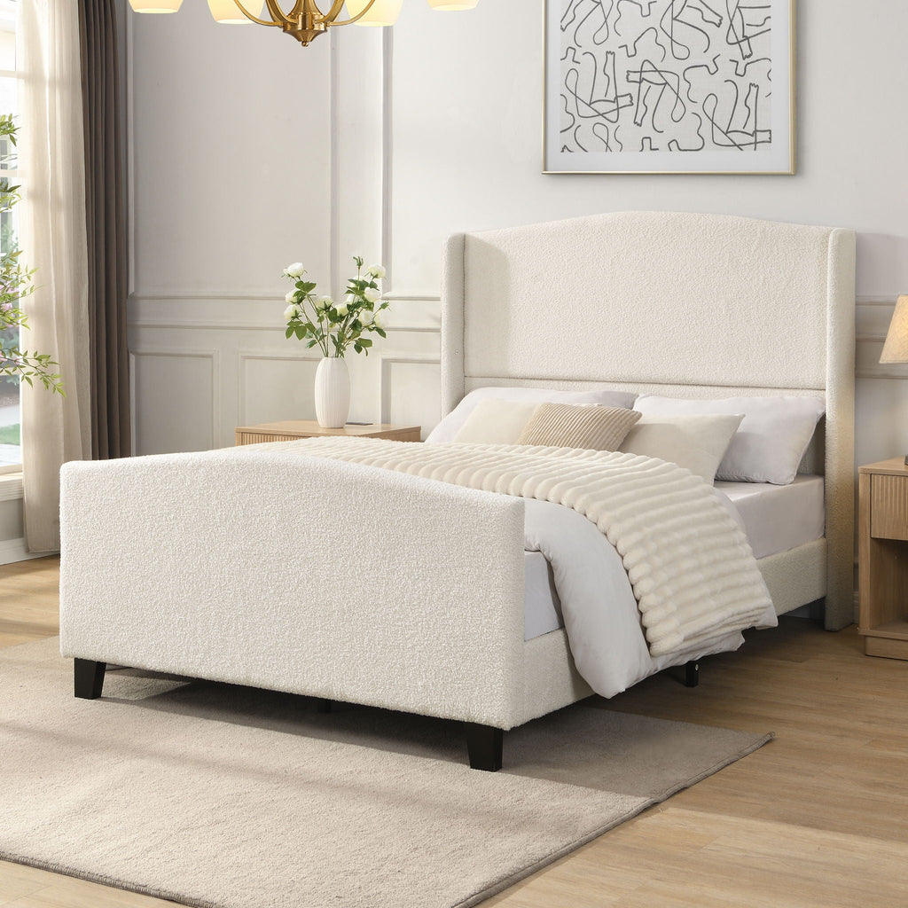 Platform Bed Frame with Tall Headboard and High Footboard - White or Gray