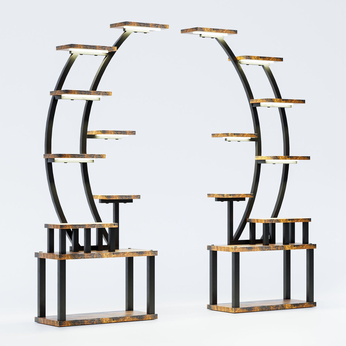 9 Tiered Indoor Plant Stand with 5 Adjustable Grow Lights - Light Brown