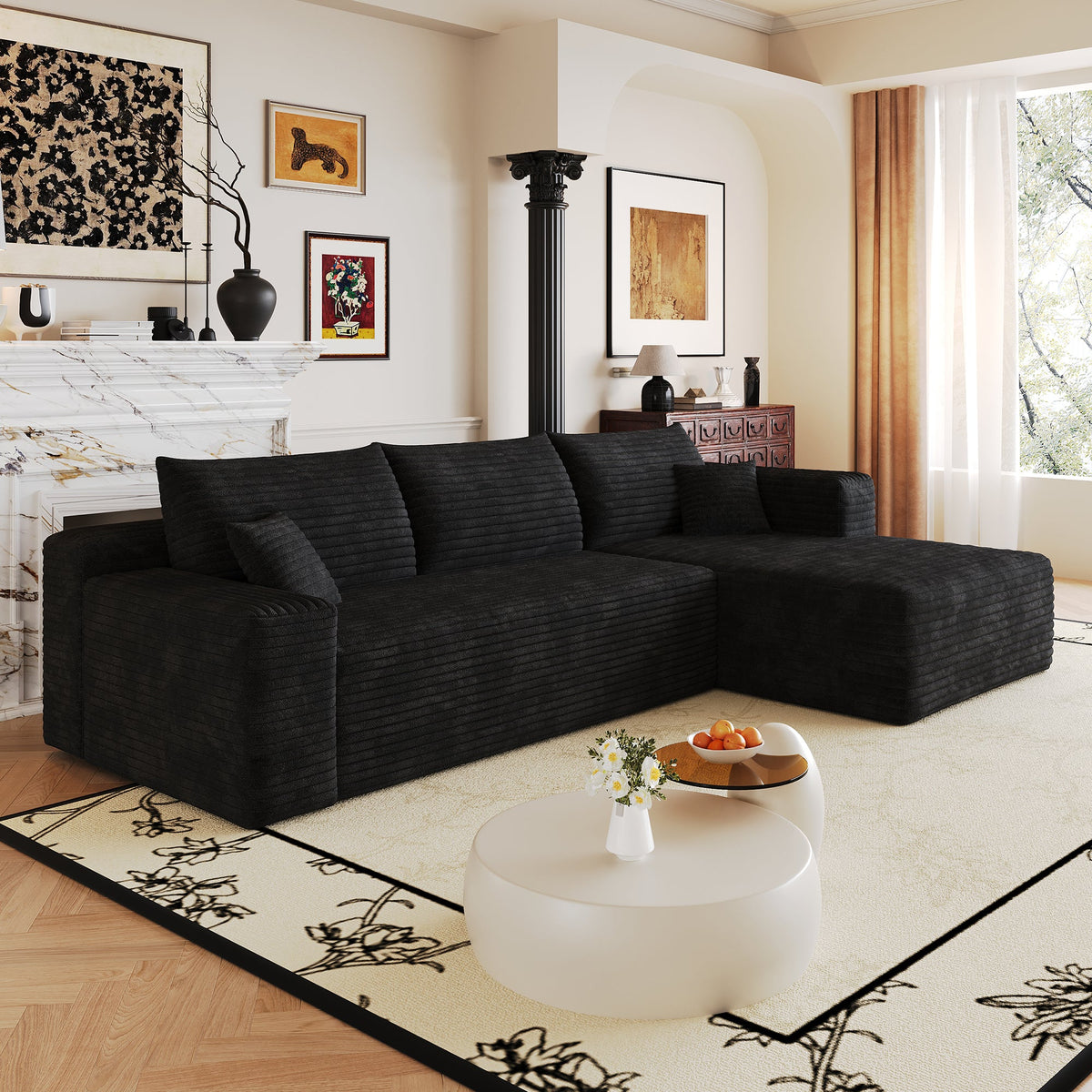 Modern Minimalist Cloud Sectional Sofa with Plush Corduroy Fabric - Light Gray
