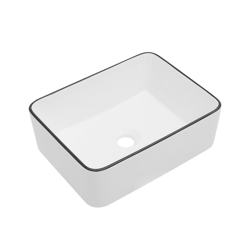 Modern European Style Ceramic Rectangular Vessel Bathroom Sink with Above-Counter Installation - Black or Gold