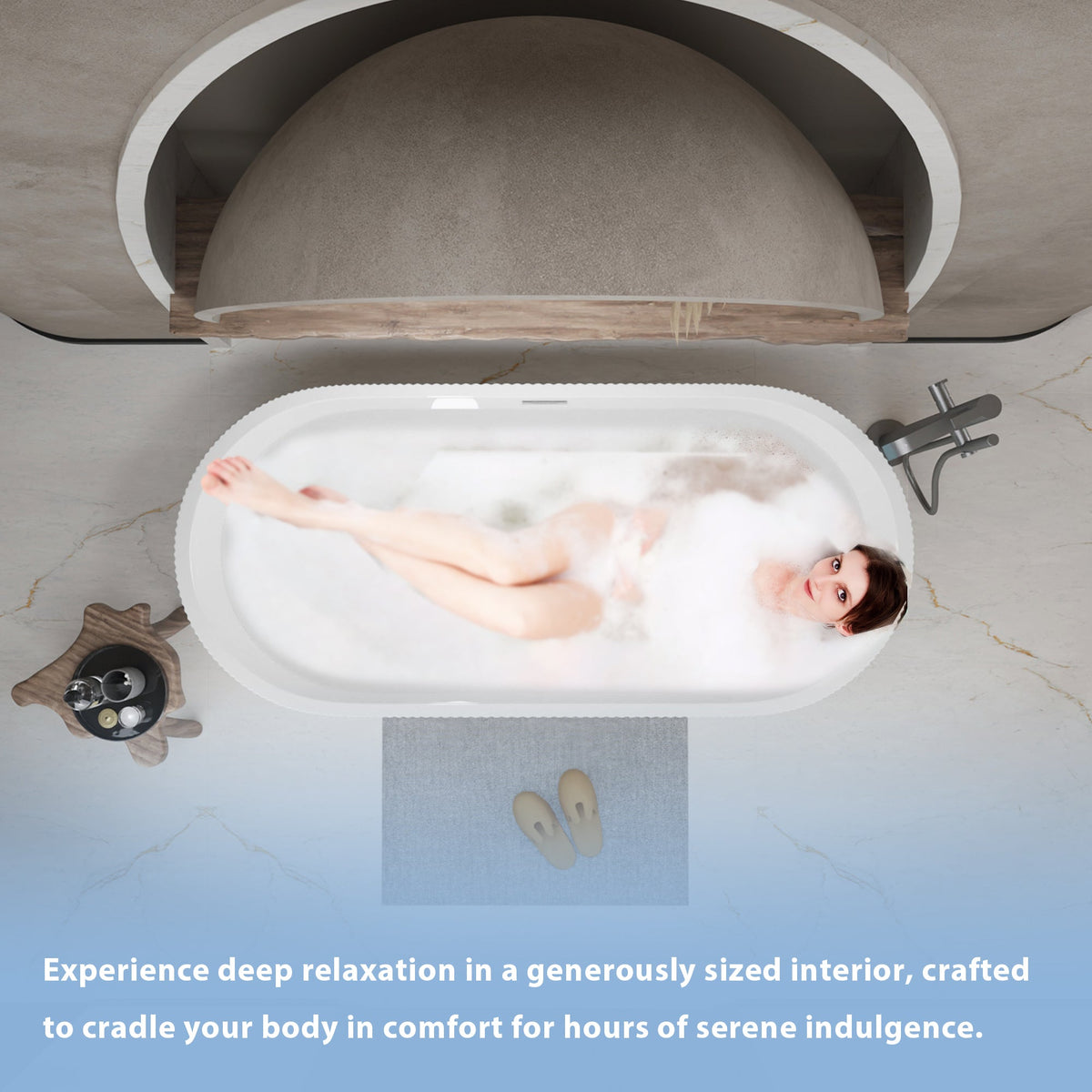 59-Inch Linear Acrylic Freestanding Soaker Bathtub with Ergonomic Design - Black