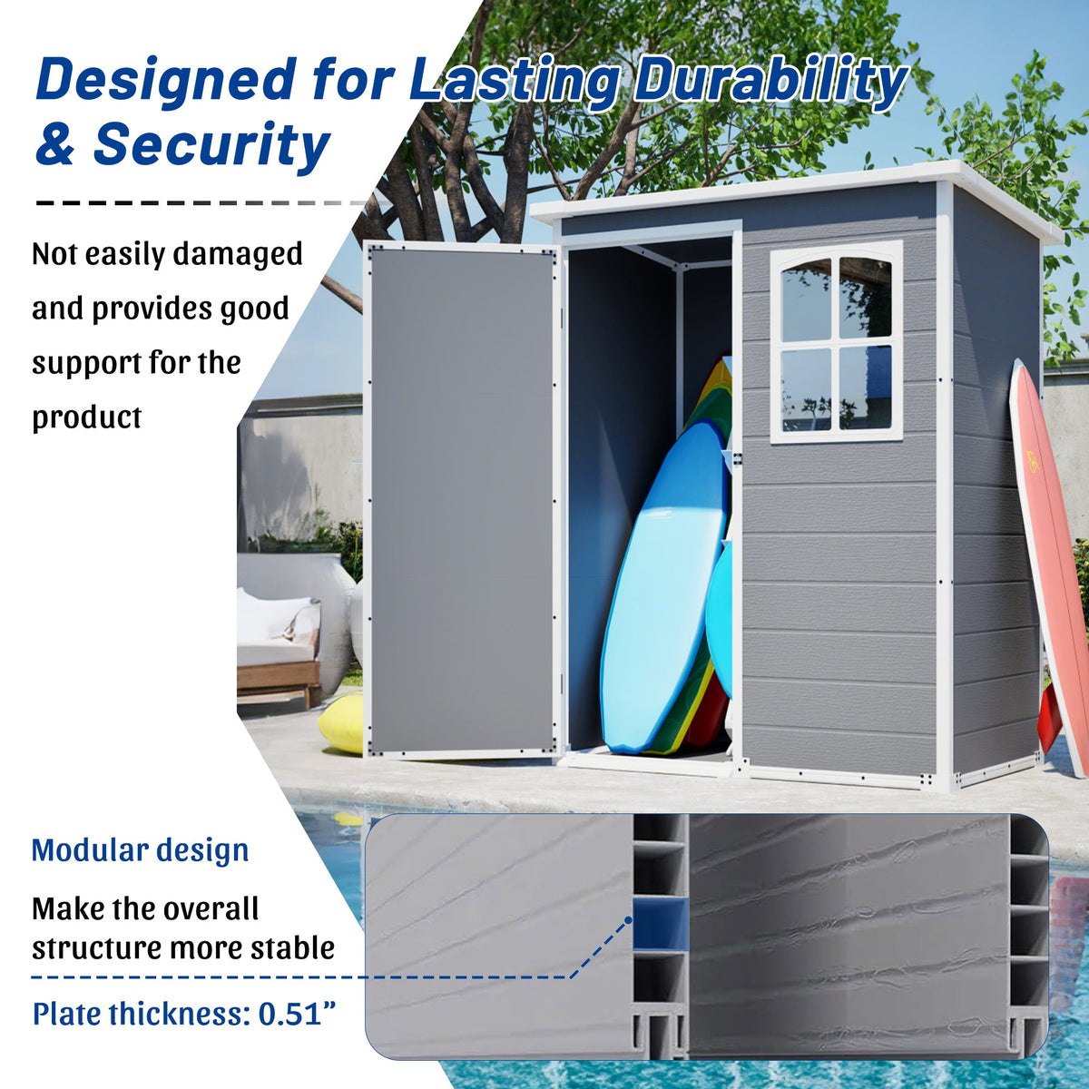 5x3ft Resin Shed with Weather-Resistant Resin - Gray
