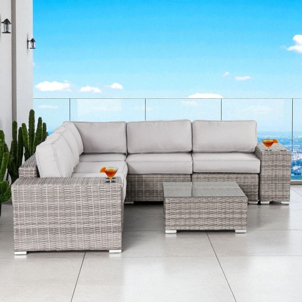 Modern Patio Rattan Sectional Set with Cushions - Multiple Set Options
