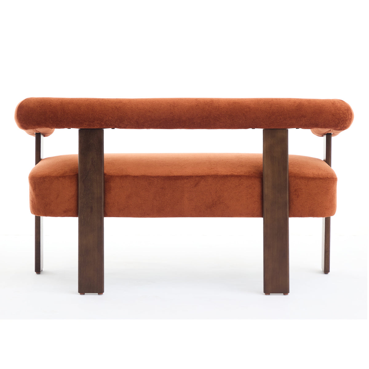 Round Armrest Loveseat with Curved Armrests - Dark Orange and Brown