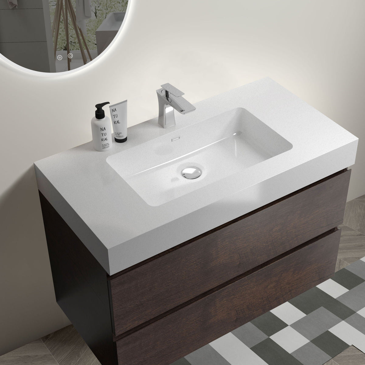 Alice Wall-Mounted Bathroom Vanity with Integrated Sink - Black or White