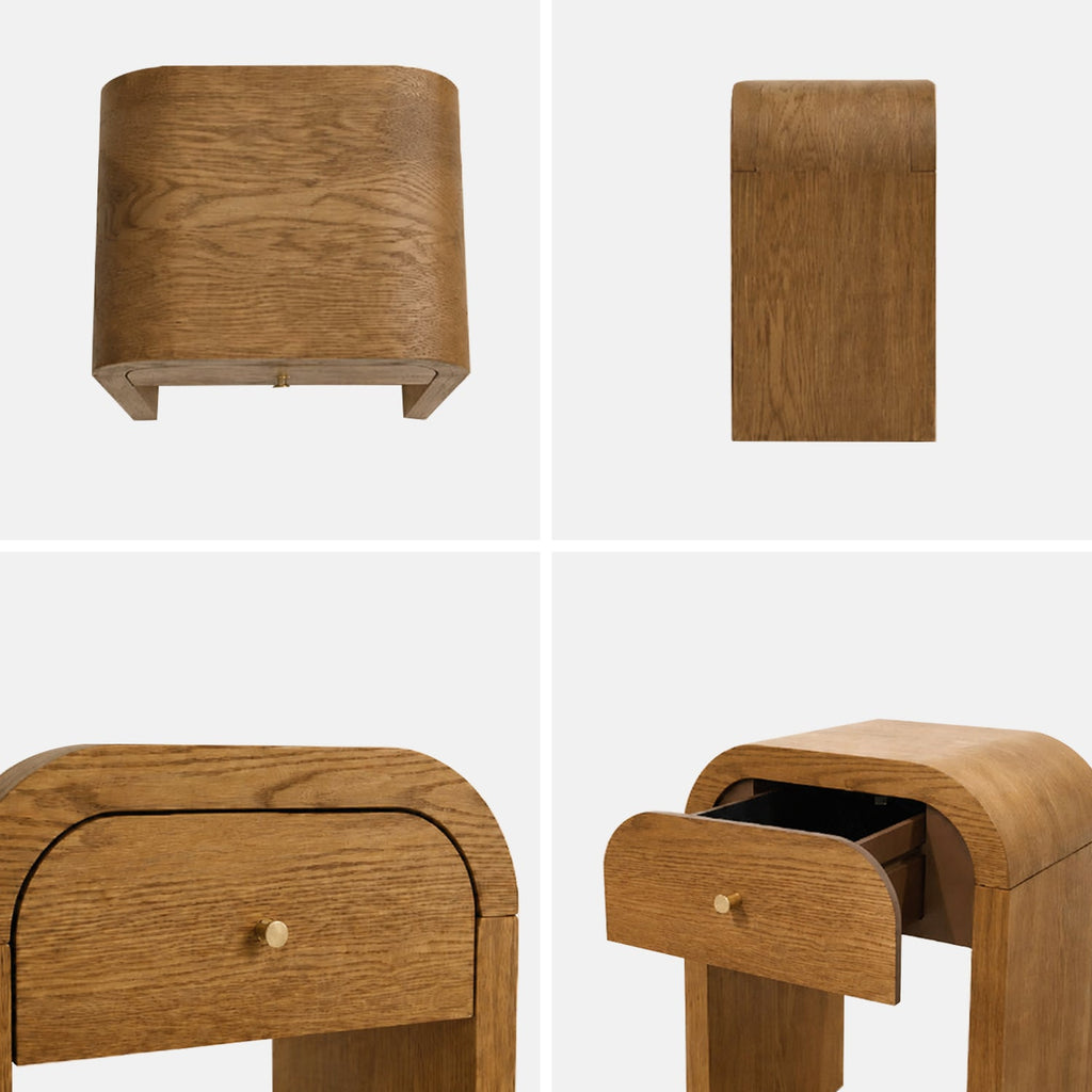 Curved Table with Minimalist Design and Storage - Walnut Brown or Black