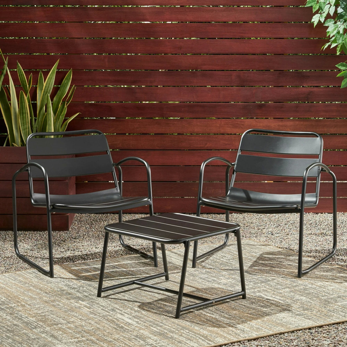 Conrad Chat Set Patio Furniture with Powder-Coated Iron Frame - Matte Black or Teal