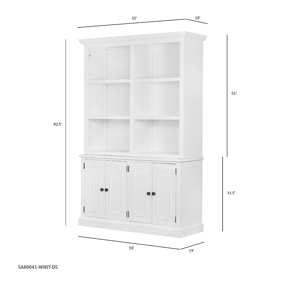 French Country Wood Cabinet Bookcase with Solid Acacia Construction - Light Brown or White