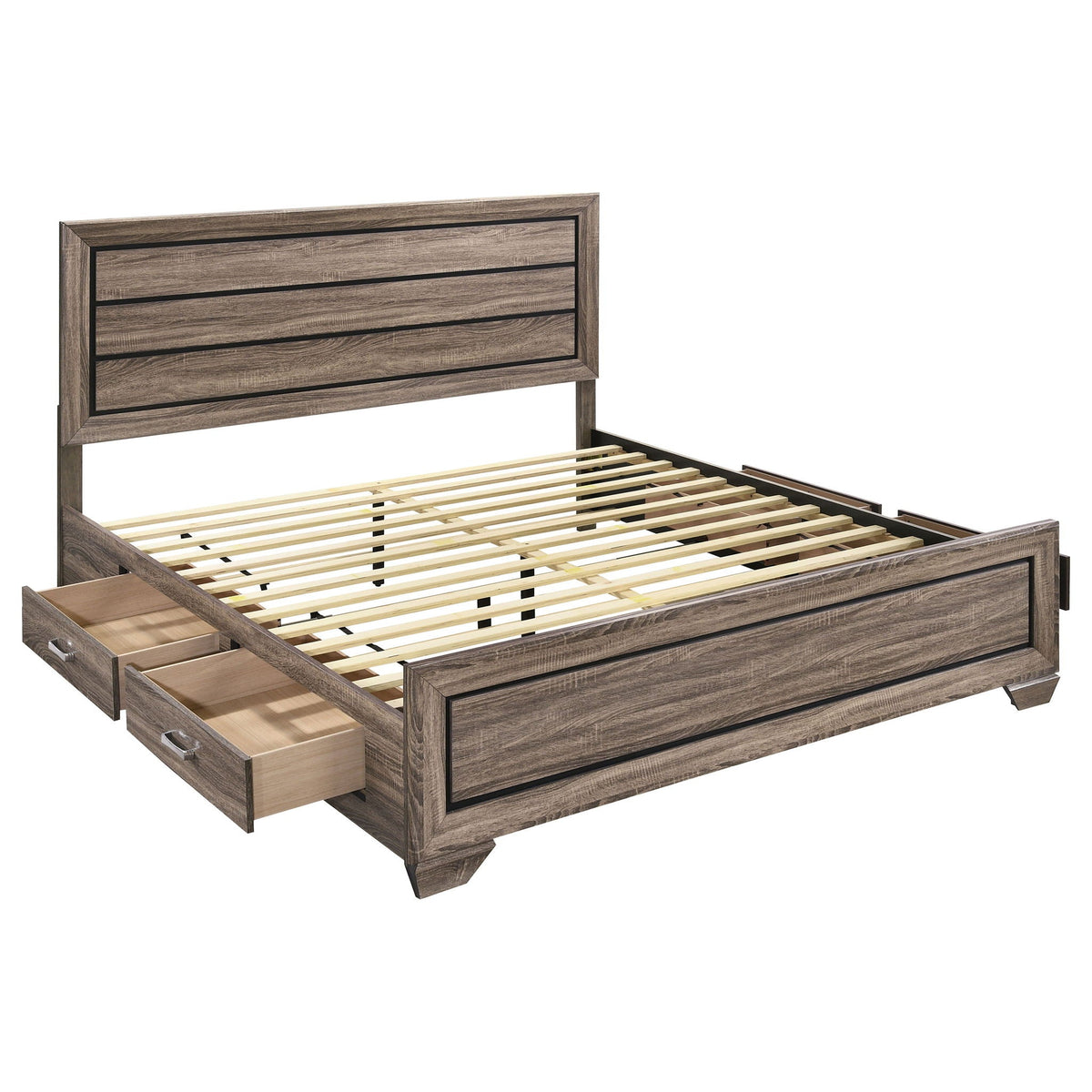 Oatfield Panel Bed with Slatted Design - Dark Brown