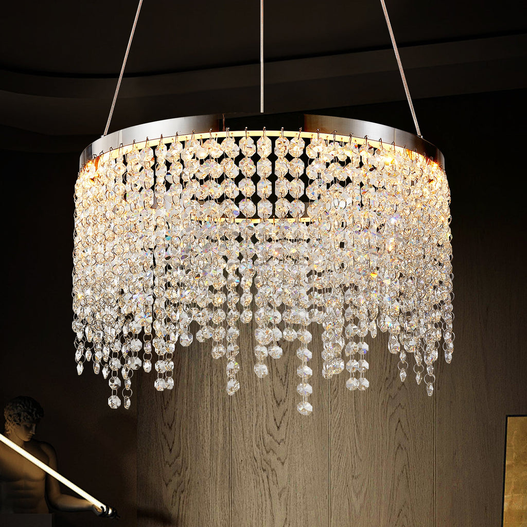 16-Inch Crystal LED Chandelier with Adjustable Height - Chrome/Transparent