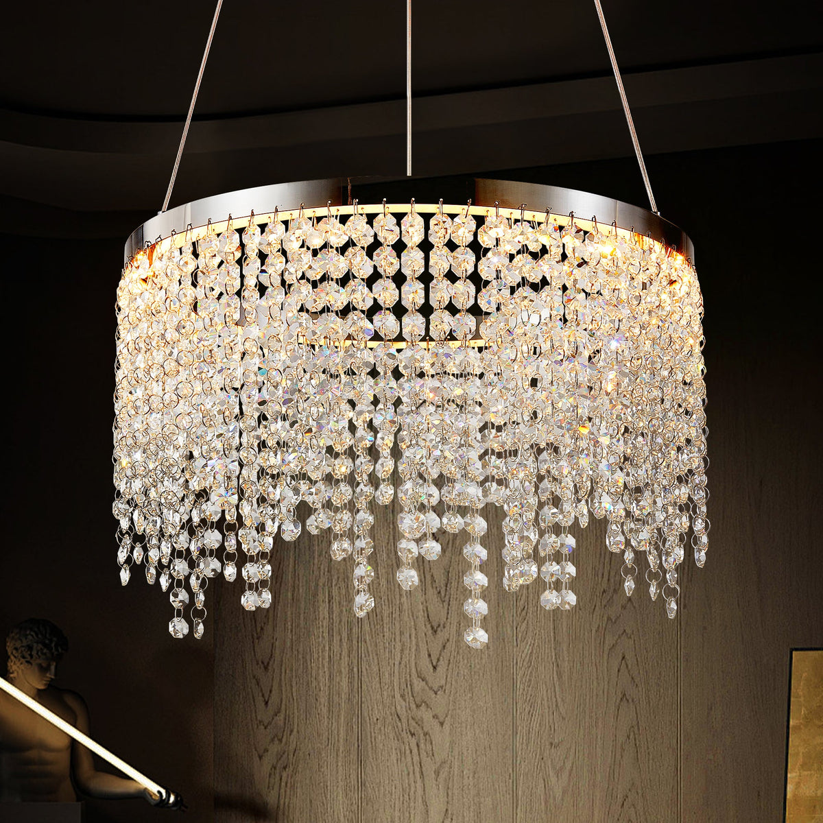 16-Inch Crystal LED Chandelier with Adjustable Height - Chrome/Transparent