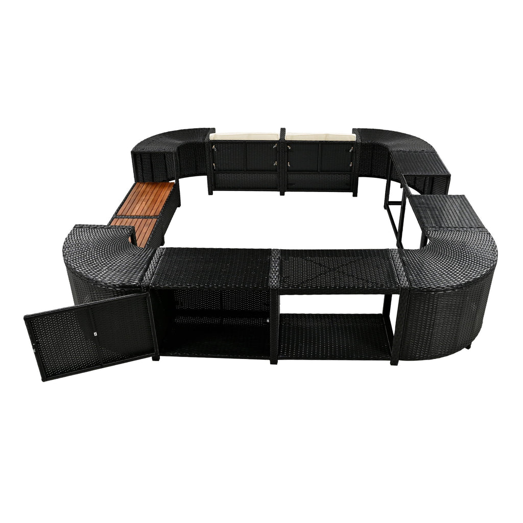 Spa Surround Outdoor Rattan Sectional Sofa Set with Storage - Dark Gray or Beige