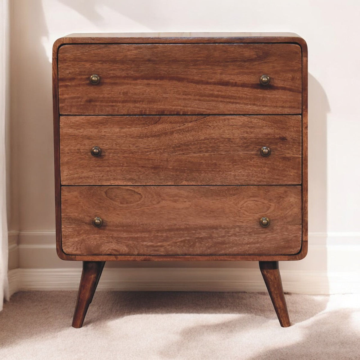 Solid Wood Curved Dresser with Modern Design - Honey Caramel