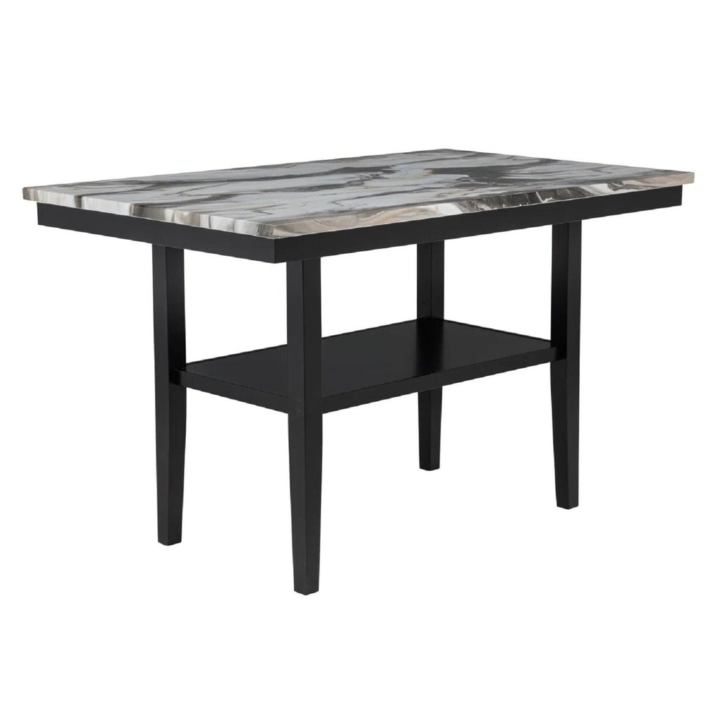 5 Piece Counter Dining Set with Faux Marble Tabletop - Black / Brown