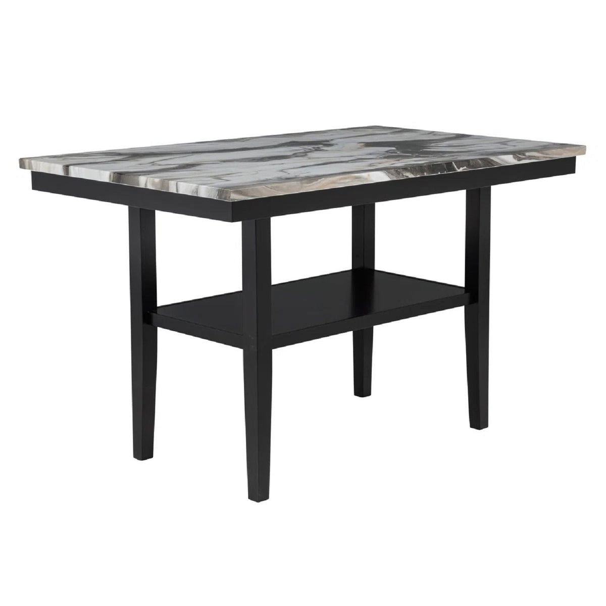 5 Piece Counter Dining Set with Faux Marble Tabletop - Black / Brown