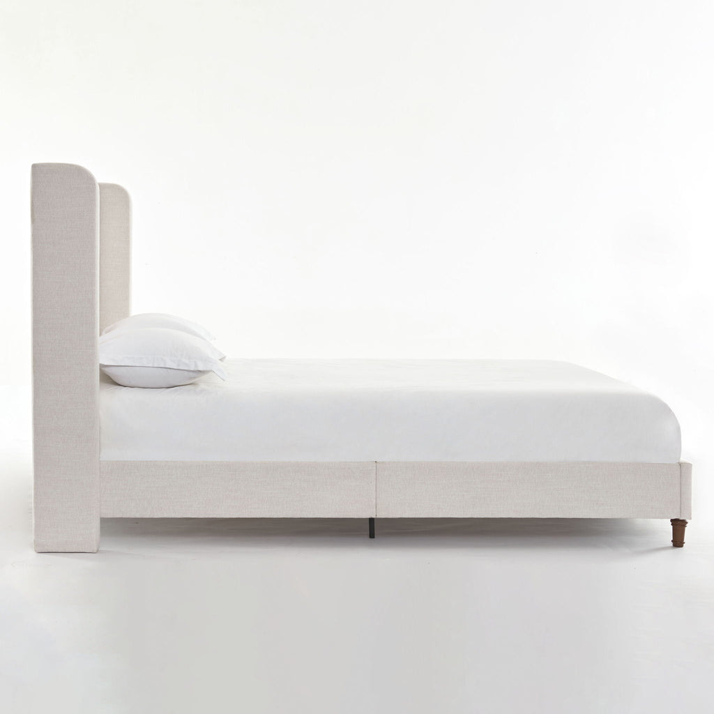 Tall Headboard Upholstered Bed with No Box Spring Needed - Cream