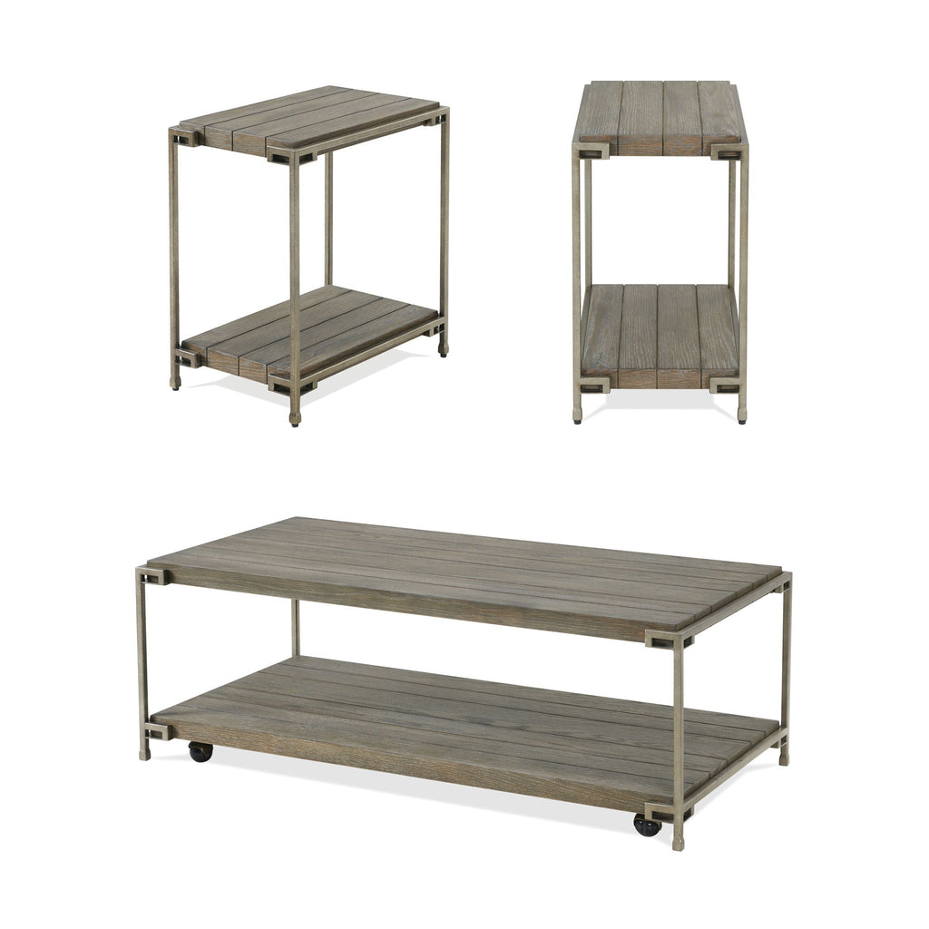 Metal Frame Wood Living Room Table Set with Removable Casters - Aged Graphite, Brown