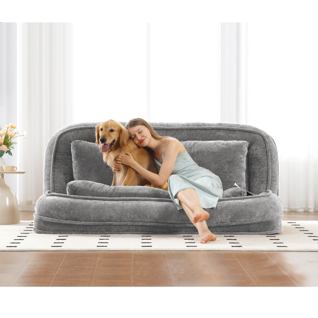 Double Human Dog Bed Loveseat - Extra Large Floor Couch with Adjustable Comfort