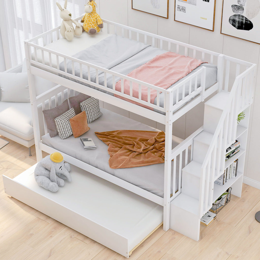 Bunk Bed with Staircase and Storage Options - Dark Gray or White